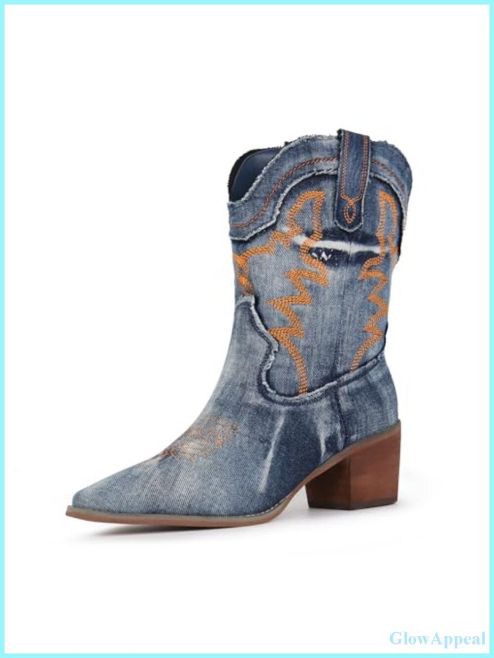 Western Cowboy Ankle Boots Embroidered Pointe Toe Chunky Heel Rodeo